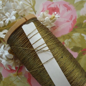 14y Antique French 3-Ply Gold Metallic Black Core Twist Metal Embroidery Thread Floss Ribbonwork Millinery Flowers Victorian Applique Doll