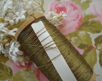 14y Antique French 3-Ply Gold Metallic Black Core Twist Metal Embroidery Thread Floss Ribbonwork Millinery Flowers Victorian Applique Doll