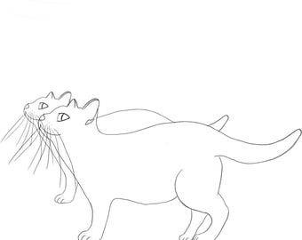 Digital Download of Original Line Drawing of 2 Hungry Cats
