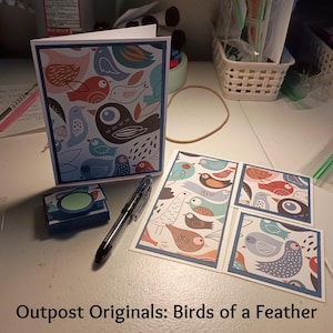 Wenskaarten voor alle gelegenheden + insteekkaarten + notitieblok + pennenbundelset - "Birds of a Feather" - gratis verzending