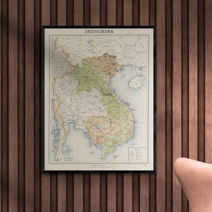 Mapa antiguo de Indochina de 1928, mapa antiguo de Indochina, mapa antiguo, mapa del sudeste asiático, mapa enorme, Vietnam, Camboya, Laos, reproducción