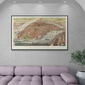 1876 Seltene, antike Karte von New York Manhattan, Brooklyn, Jersey City, 1732, Vintage, Wandkunst, Kunstdruck, feine Reproduktion, große Karte