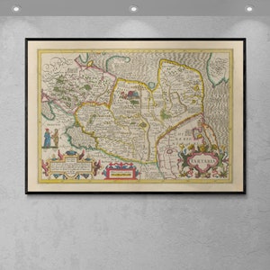 Carte ancienne de la Tartarie, 1606, immense carte, décoration antique, belle reproduction, impression d'art, carte ancienne, grande carte, impression d'art, art mural antique