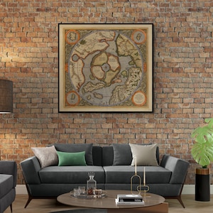 Rare carte ancienne de l'Arctique, Septentrionalium terrarum descriptio par Gerard Mercator Map 1595 | décoration murale vintage | décoration vintage | Immense carte