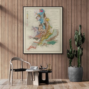 Vintage Geologie Wandkunst Geologische Karte von England und Wales Lithographie Druck Perfektes Geschenk für Geologen