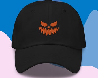 Embroidered Pumpkin Scary Face Dad Hat - Halloween Cotton Baseball Cap