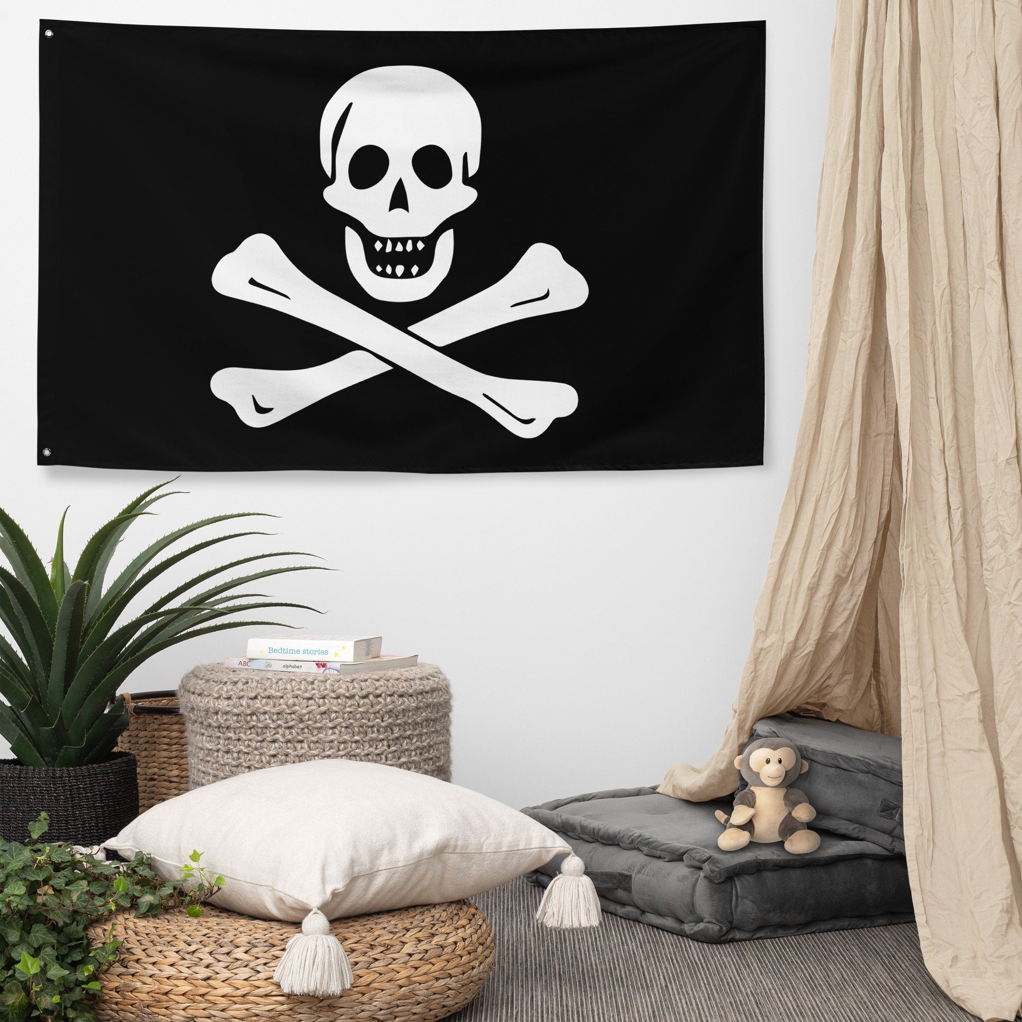 Bandiera Pirata 3x5 Piedi Jolly Roger - Stendardo Con Teschio E Ossa Bandiera Pirata 3x5 Piedi Jolly Roger - Stendardo Con Teschio E Ossa