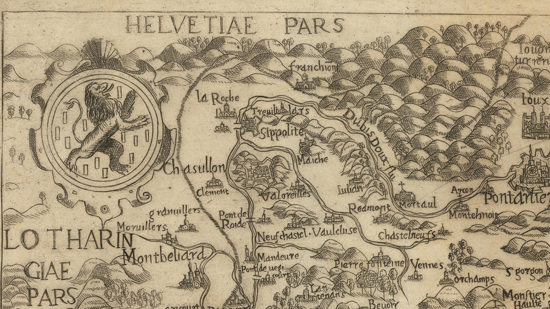 1596 Early Rare Map of Eastern France FrancheConte Burgundiae