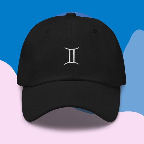 Gemini Zodiac Embroidered Baseball Cap – Vintage Adjustable Dad Hat In Distressed Black Cotton - View #6