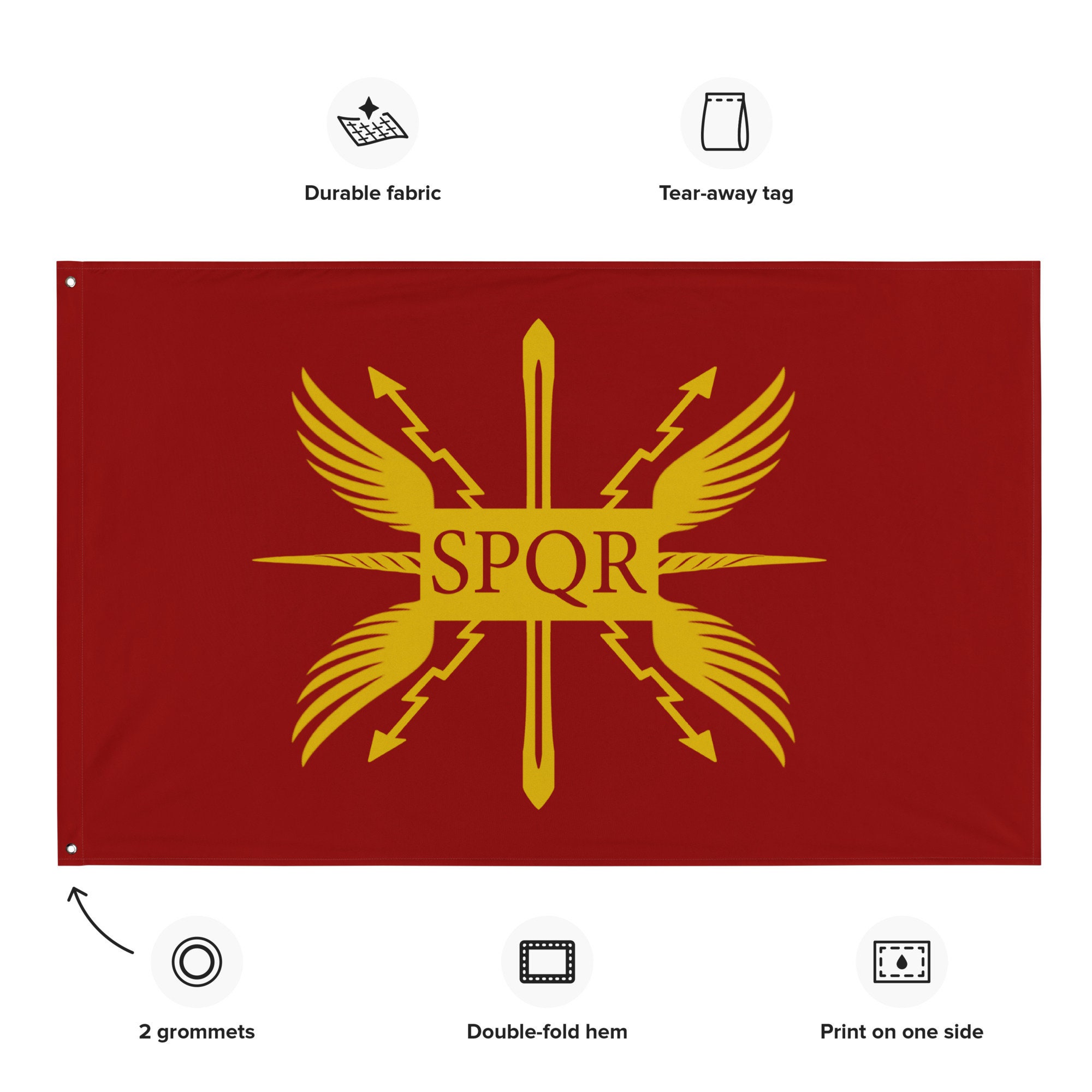 Drapeau De Table Rome SPQR - 10x15 Cm, Hauteur 30 Cm - Polyester, Base Plastique Noir - Décoration Bureau, Collection
