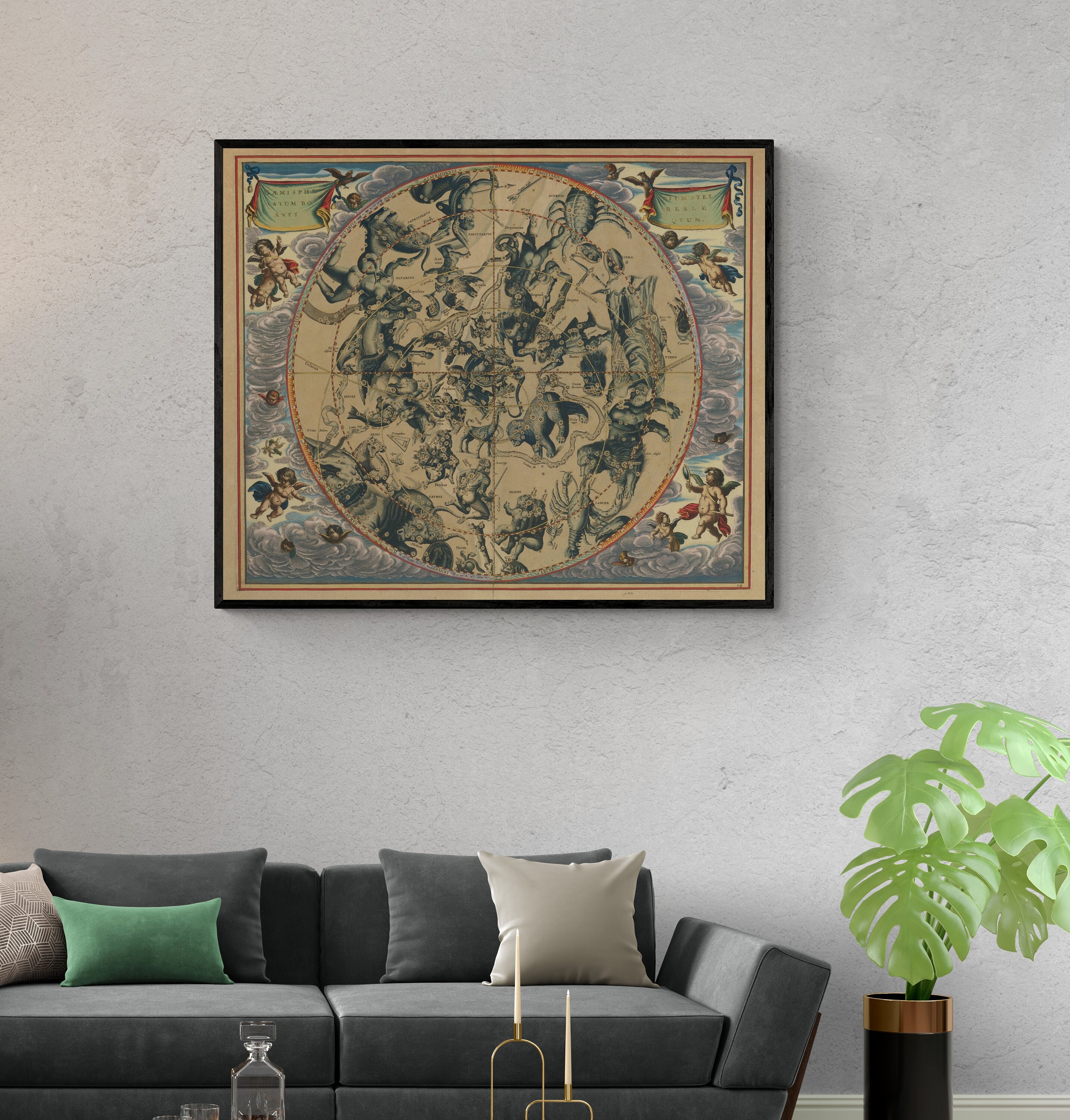1661 Celestial Map Print: Northern Constellations, Gold Accents