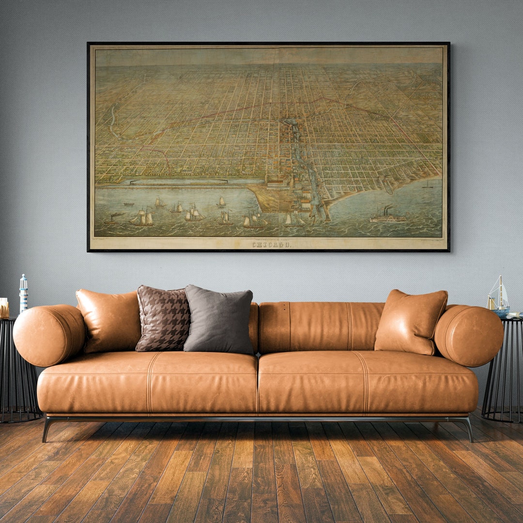1857 Old Rare Map of Chicago Large Map, Antique Decor, Fine Reproduction, Vintage Chicago Wall