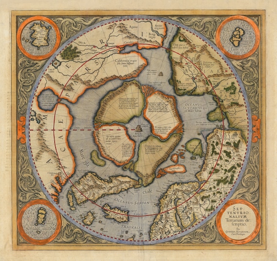 Gerard Mercator Arctic Map Print: 1595 Vintage Wall Decor - Etsy