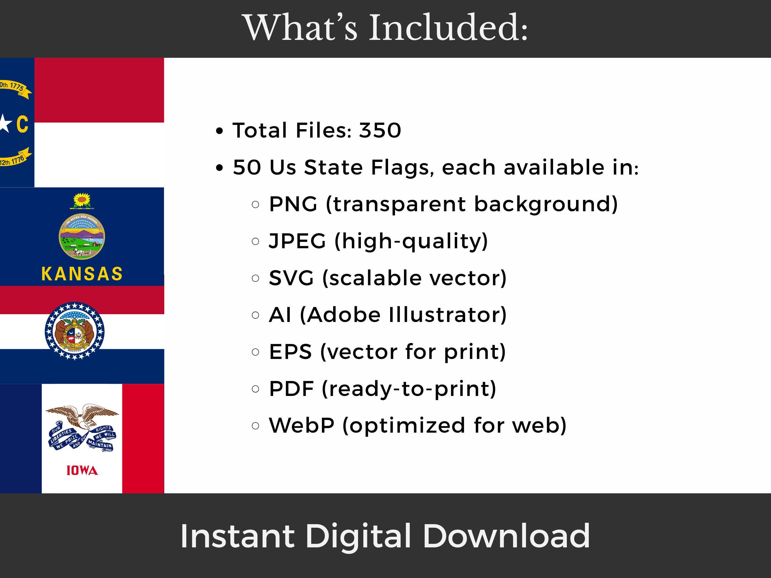 アメリカの州旗50枚セット | png、jpeg、svgなど | 高解像度デジタル