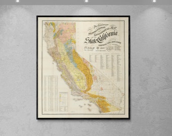 Vintage California Geological Map Art Print: 1891 Lithograph