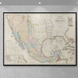 1847 alte seltene Karte des Mexikanisch-Amerikanischen Krieg, riesige Karte, antikes Dekor, feine Reproduktion, Vintage Kunstdruck US-Mexiko Karte, Kriegskarte