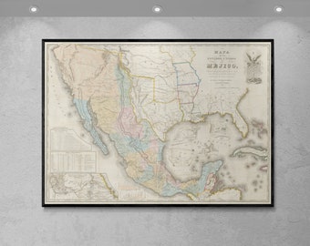 Mexican-American War Map: 1847 Treaty, Vintage Art Print
