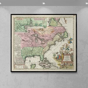 Antique North America Map Print: 1734 Vintage Wall Art