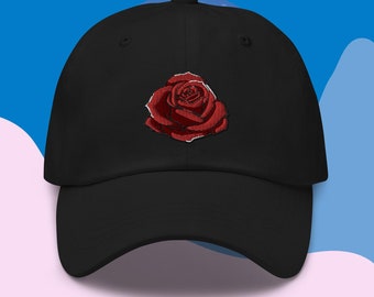 Embroidered Rose Dad Hat: Cotton Baseball Cap
