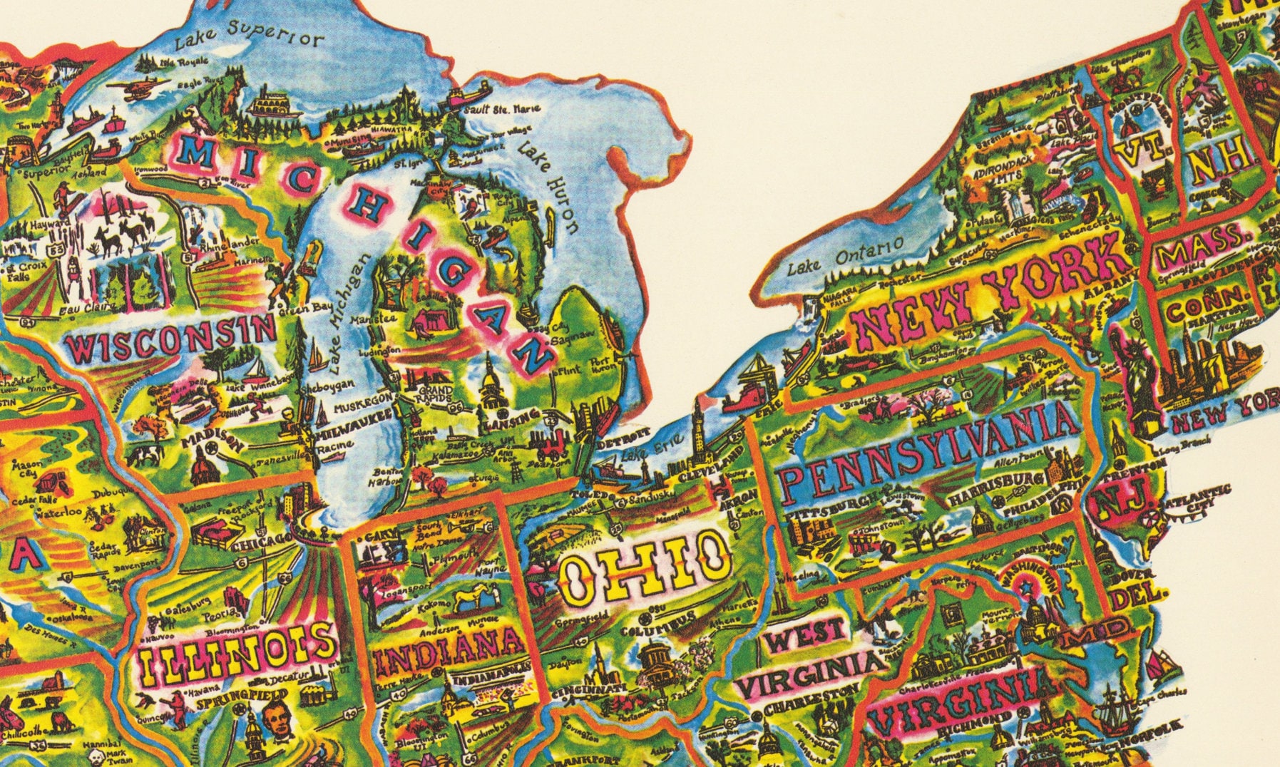 1975 Cartoon USA Map Art Print: Vintage United States Reproduction - Etsy