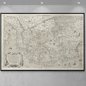 1558 Graeciae Chorographia Alte Landkarte, antike Griechenland, 1606, riesige Landkarte, antike Dekoration, Reproduktion, Kunstdruck, riesige Karte, antike Wandkunst