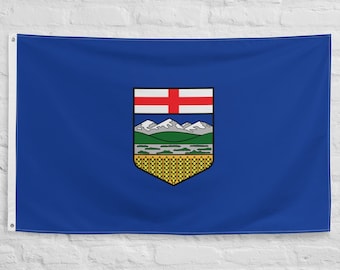 Bandiera della provincia canadese dell'Alberta con occhielli in ferro, 100% poliestere. Bandiera dell'Alberta dal 1968 (stampa su un solo lato).