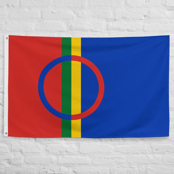 Grande bannière drapeau sami 100 % polyester avec 2 oeillets en fer Drapeau sâme