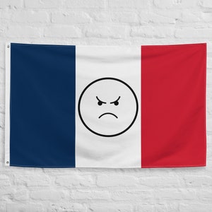 May include: A French flag with a black and white frowning face emoji in the center.