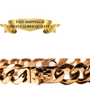 Curb Chain Link Dog Collar | 19mm Gold Dog Collar Chain | Diamond Chain Collar | Dog Jewelry | Medium + Big Dog Collar | Curb Link Leash