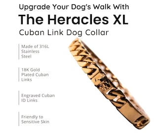 Extra Large Custom Dog Collar Cuban Chain - Engraved Dog Name Gold Chain Gifts for Rottweiler, Cane Corso, English Bull Dog, 32mm