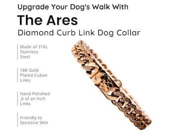 Personalized Diamond Curb Link Dog Collar: 18K Gold Plated Chain