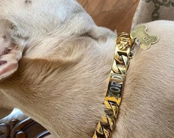 Engraved Dog Tag Cuban ID Links for Frenchie, English Bulldog - Custom Dog Tag for Dog Collar - Dog Accessories Gift for Dog Dad, Dog Mom