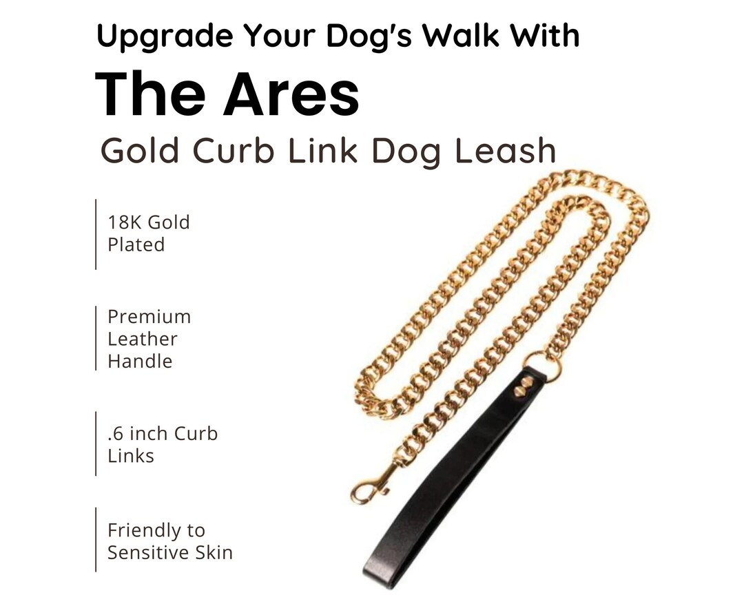 18K Chain Dog Leash Leather Handle Dog Walking Accessories Dog Chain