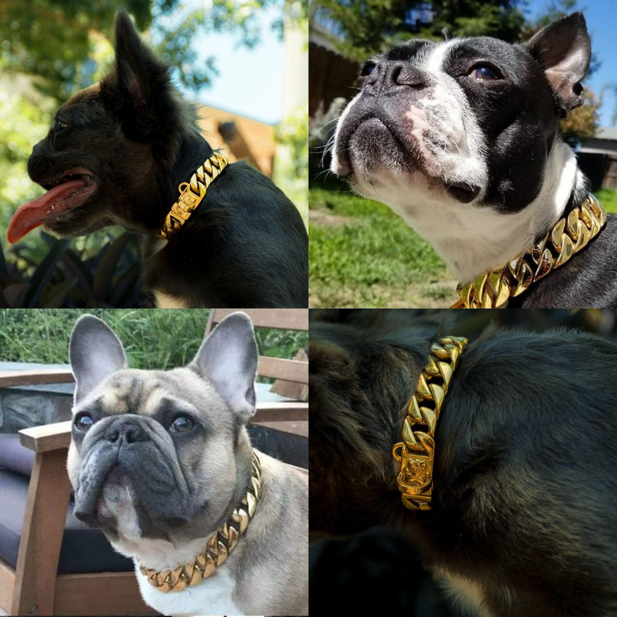 Gold Chain Dog Collar, 14mm Wide Cuban Link Dog Collar, Cute Fashion Necklace for Pit Bulldog Dogs, Light Metal Chain Jewelry, Puppy Accessories, Size