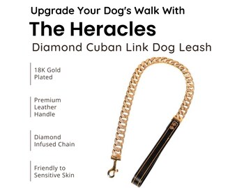 Heracles Diamond Cuban Link Dog Leash - Luxury Gold Cuban Link Chain Dog Leash - Personalized Christmas Gifts - French Bull Dog Leash Set