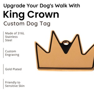 Custom Dog King ID Tag - Personalized Dog Tag Dog Accessories - Engraved Pet Tag ID Link - Dog Name Tag - Personalize ID Link - Gift For Pet