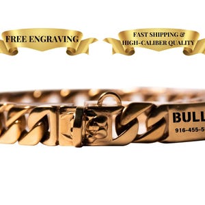 Cuban Chain Link Dog Collar | 15mm Gold Dog Collar Chain | Custom ID Link | Dog Jewelry | Medium + Big Dog Collar | Cuban Link Leash