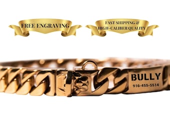 Gold Cuban Link Dog Collar: Stainless Steel Chain with Custom ID