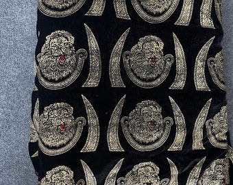 Black Isi agu velvet fabric, Royal African black and gold velvet Isi agu fabric sold per yard for Igbo Men Top, African Cultural weddings