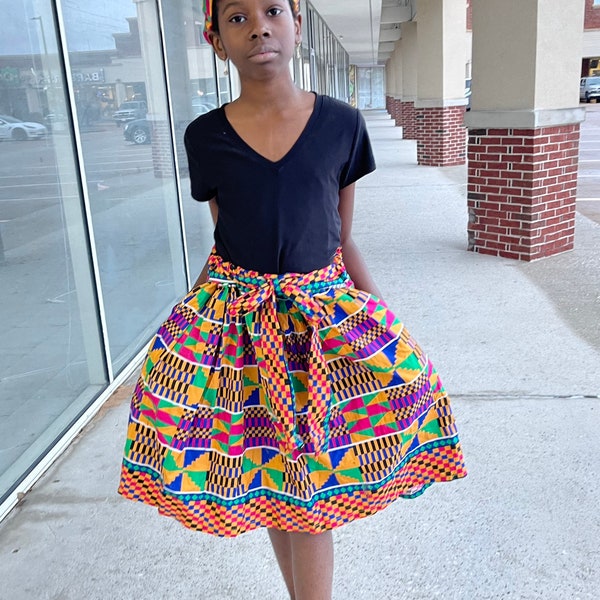 African kids/girls clothing Ankara Kente skirt with headband African children clothing