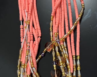 African Waist Beads, African WaistBead, Belly Bead, Luxe WaistBeads- Handmade luxury waistbead,  Body Jewelry 52”  tie on