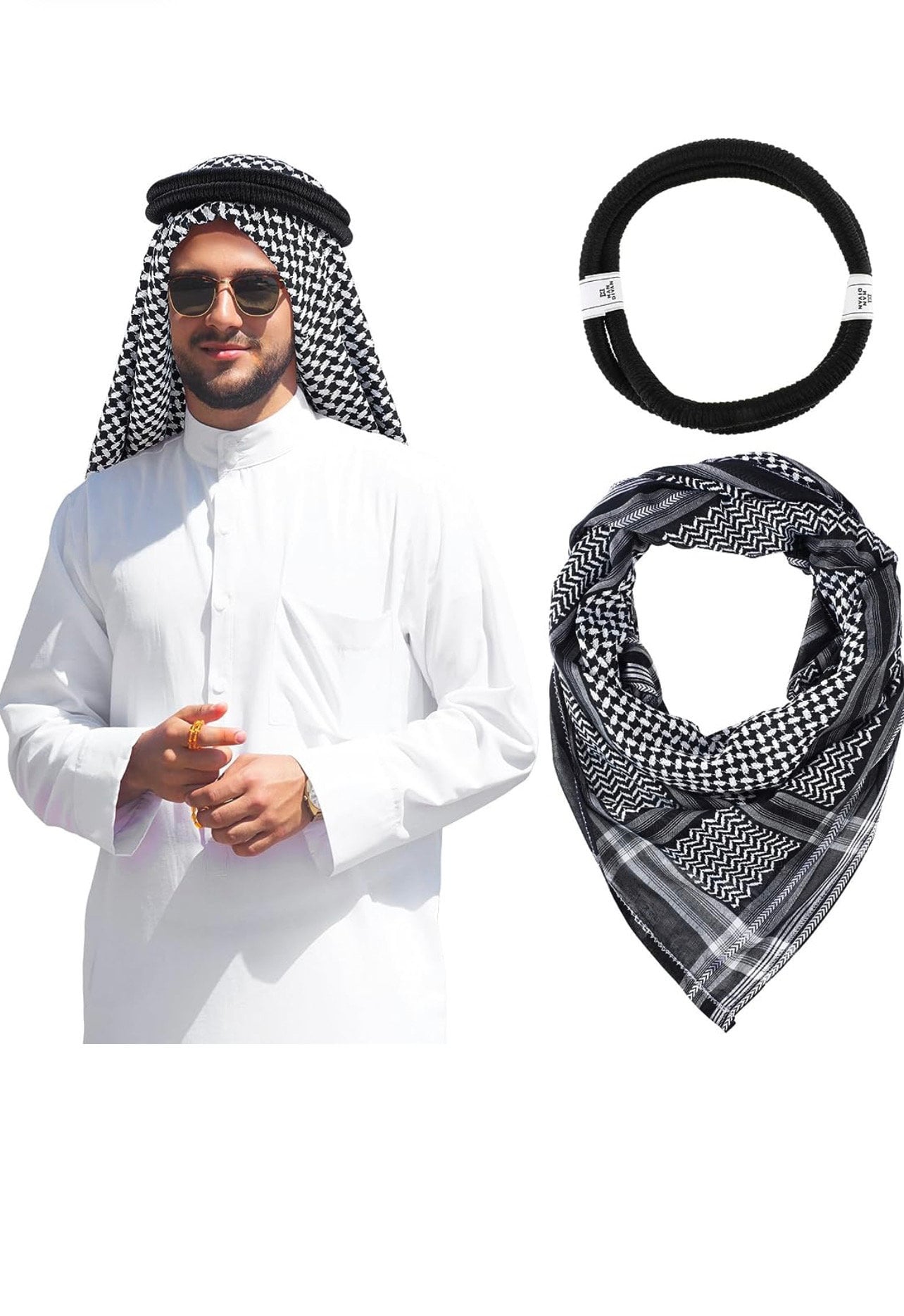 Islamic Impressions - Men's Arab Style Scarf - Black & White