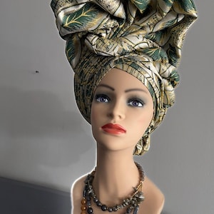 African autogele, ready to wear gele, African hat, traditional wedding hat... damask style