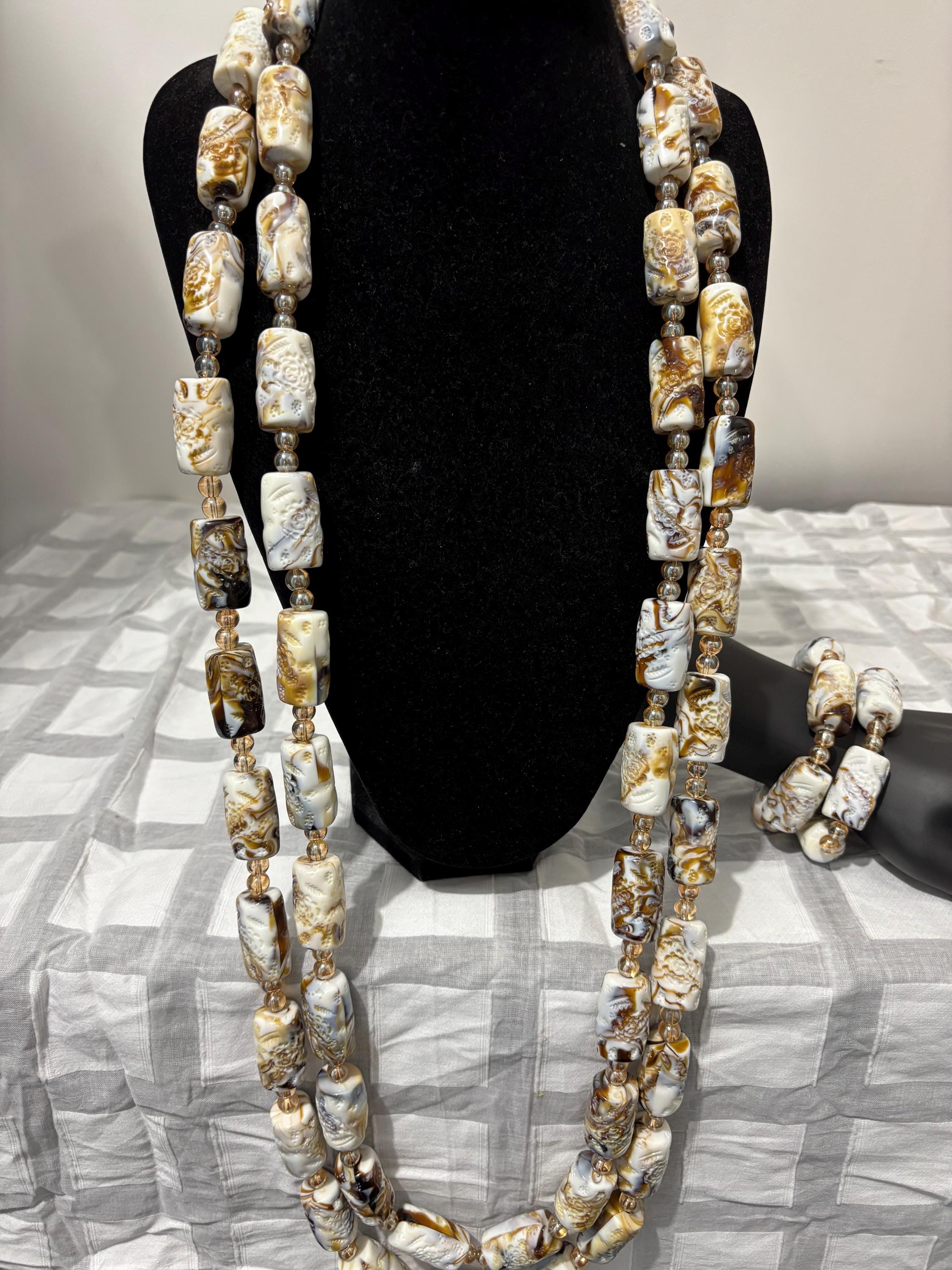 Vintage★African Brass bead long necklace Extra Long and Big African Men Long Neck Bead for All Occasions