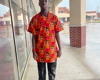 Igbo Traditional men top wedding African Ankara print Isi - Agu wears, African men clothing, African attire,