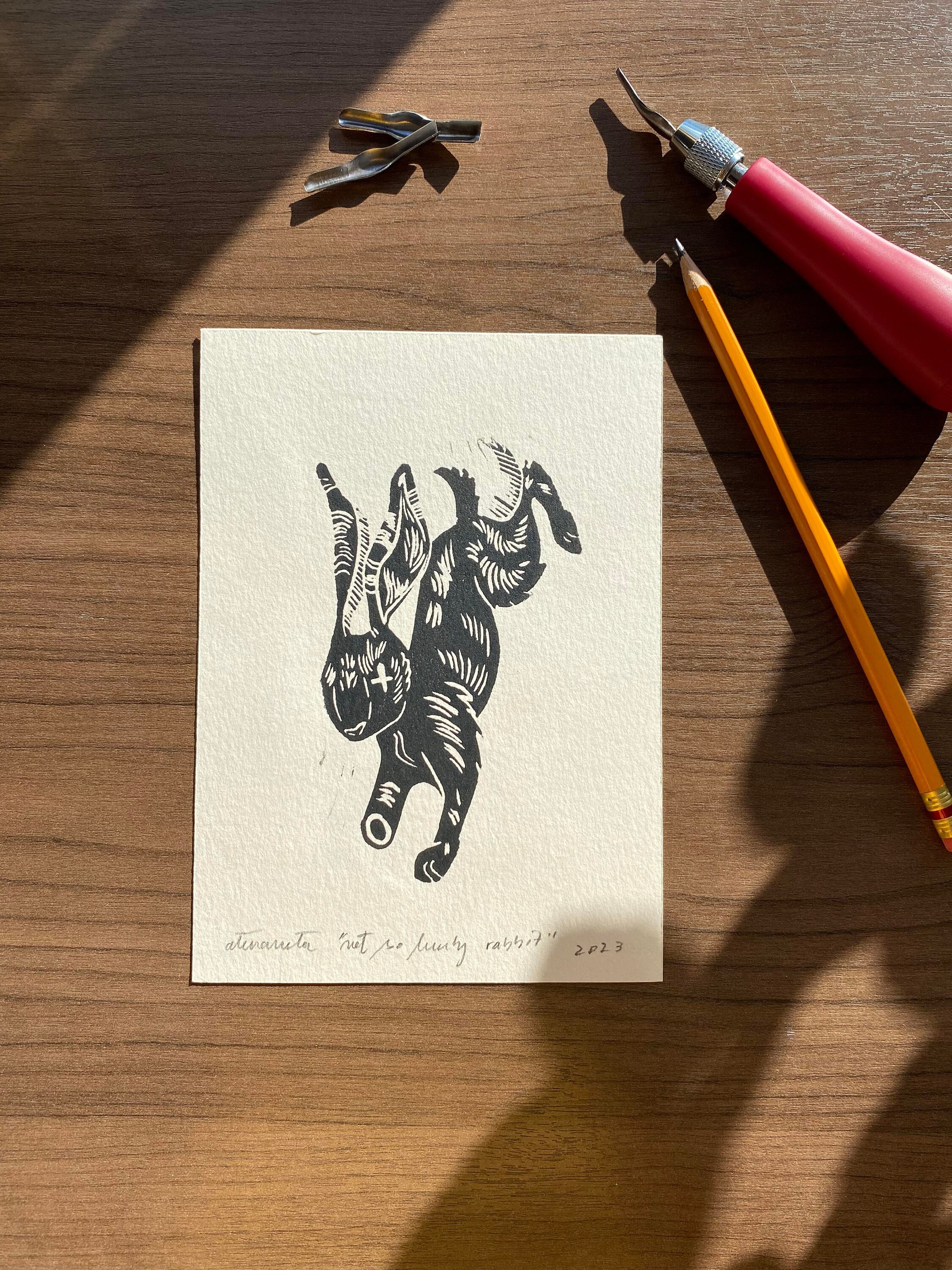 Rabbit Art Linoprint Bunny Printmaking Amputee Animal - Etsy