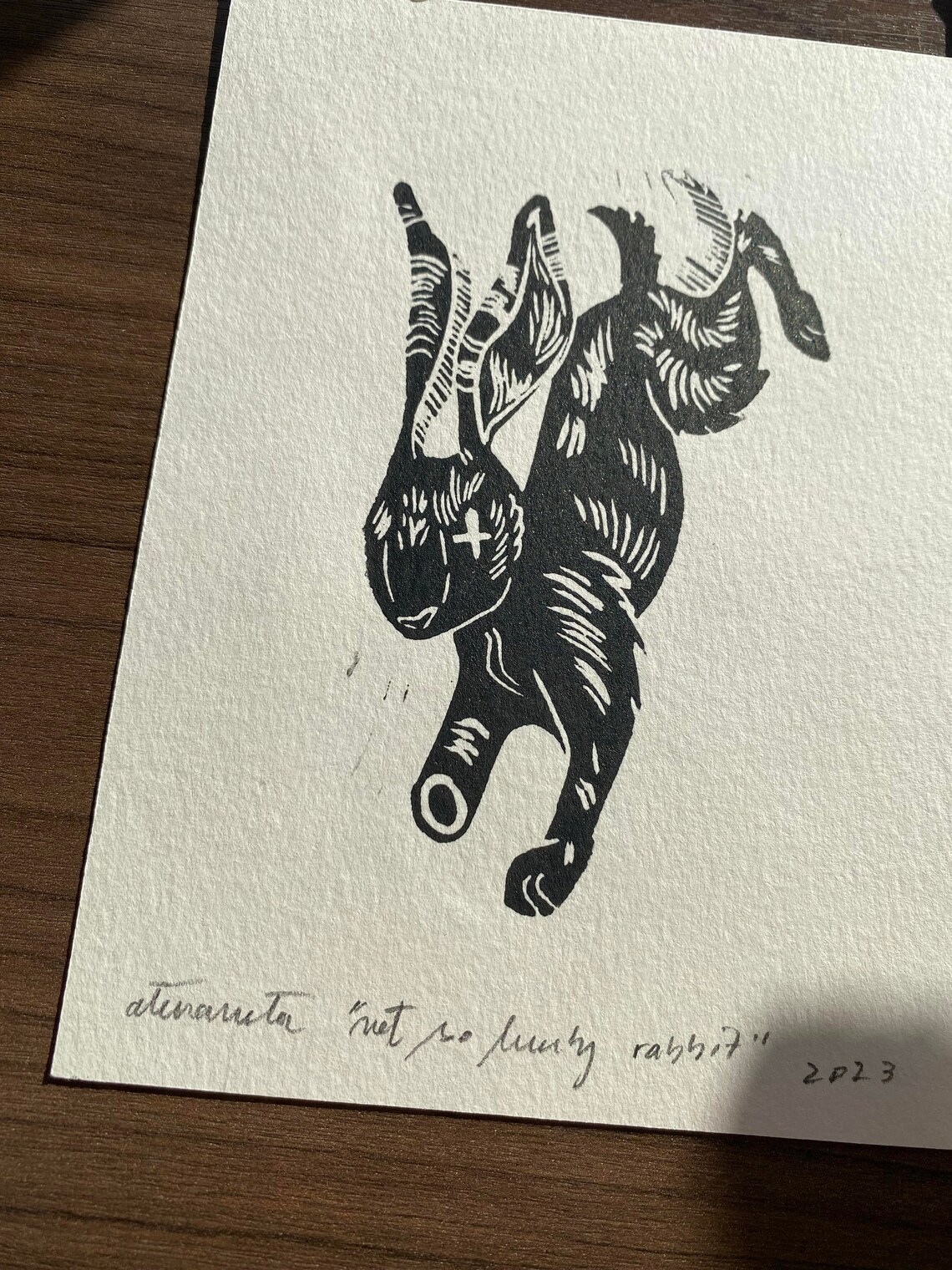 Rabbit Art Linoprint Bunny Printmaking Amputee Animal - Etsy