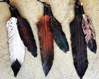 Hand Tooled Leather Feather keychain