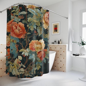 Elegant Floral Shower Curtain, Boho Bathroom Decor, Vintage Style Curtain, Home Styling, Gift for Her, Blooming Flowers, Spring Decor