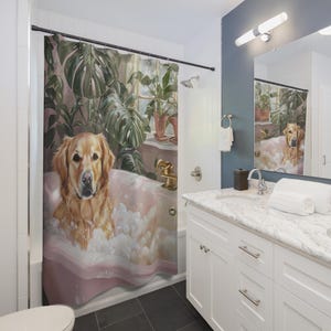 Golden Retriever Shower Curtain, Dog Lovers Bathroom Decor, Pet-Themed Home Accessory, Cute Animal Bath Curtains, Gifts for Dog Owners